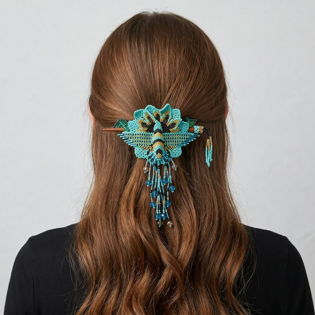 Épingle à cheveux perlée colibri fleur d'érable barrette turquoise