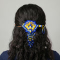 Pince à cheveux ornée de perles colibri et fleur d'érable bleue
