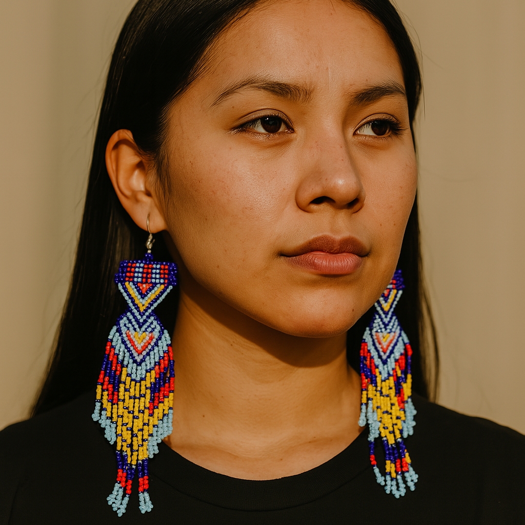 Boucles d'oreilles perlées Chemin du coucher de soleil bleu