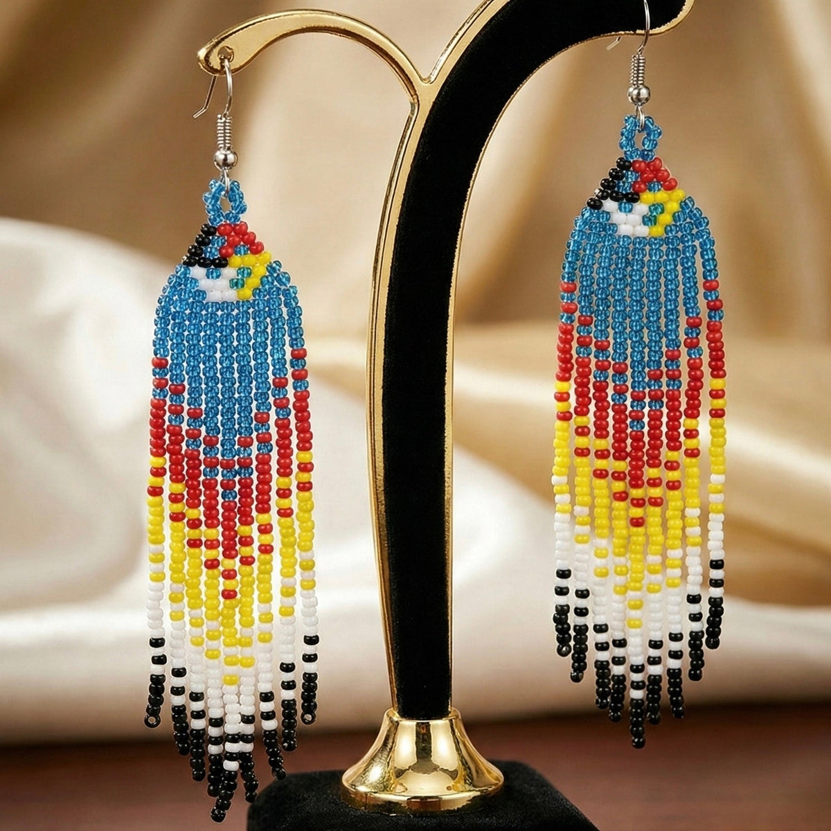 Boucles d'oreilles perlées esprit oiseau de feu bleu aquatique