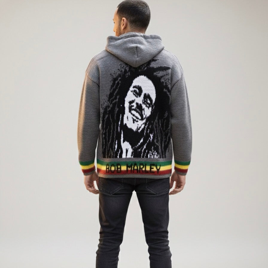 Bob Marley pull unisexe en alpaga gris et noir