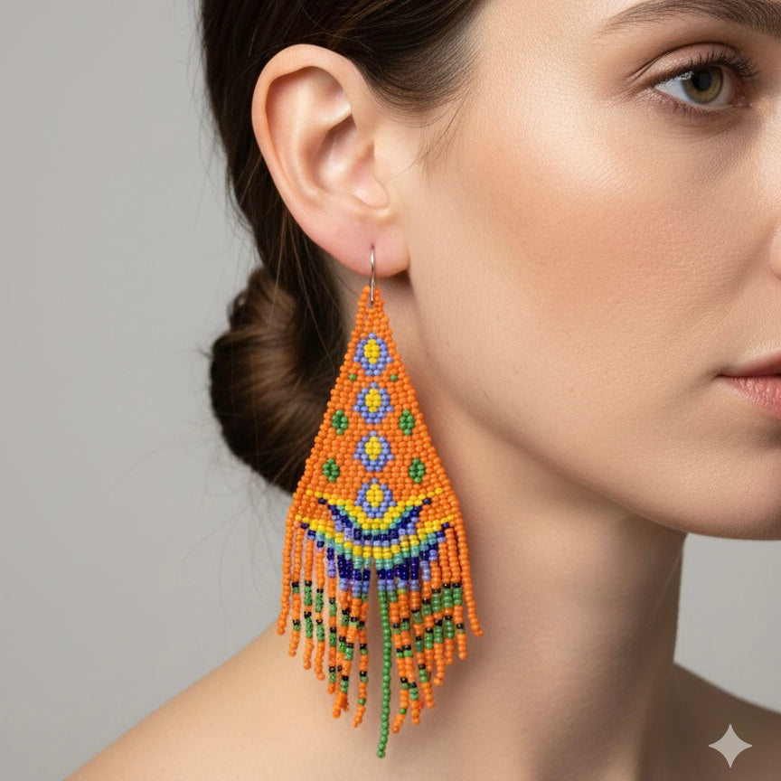 Boucles d'oreilles pendantes Fleur de Flamme orange