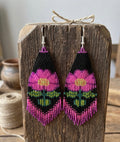 Boucles d'oreilles fleuries perlées (Rose)