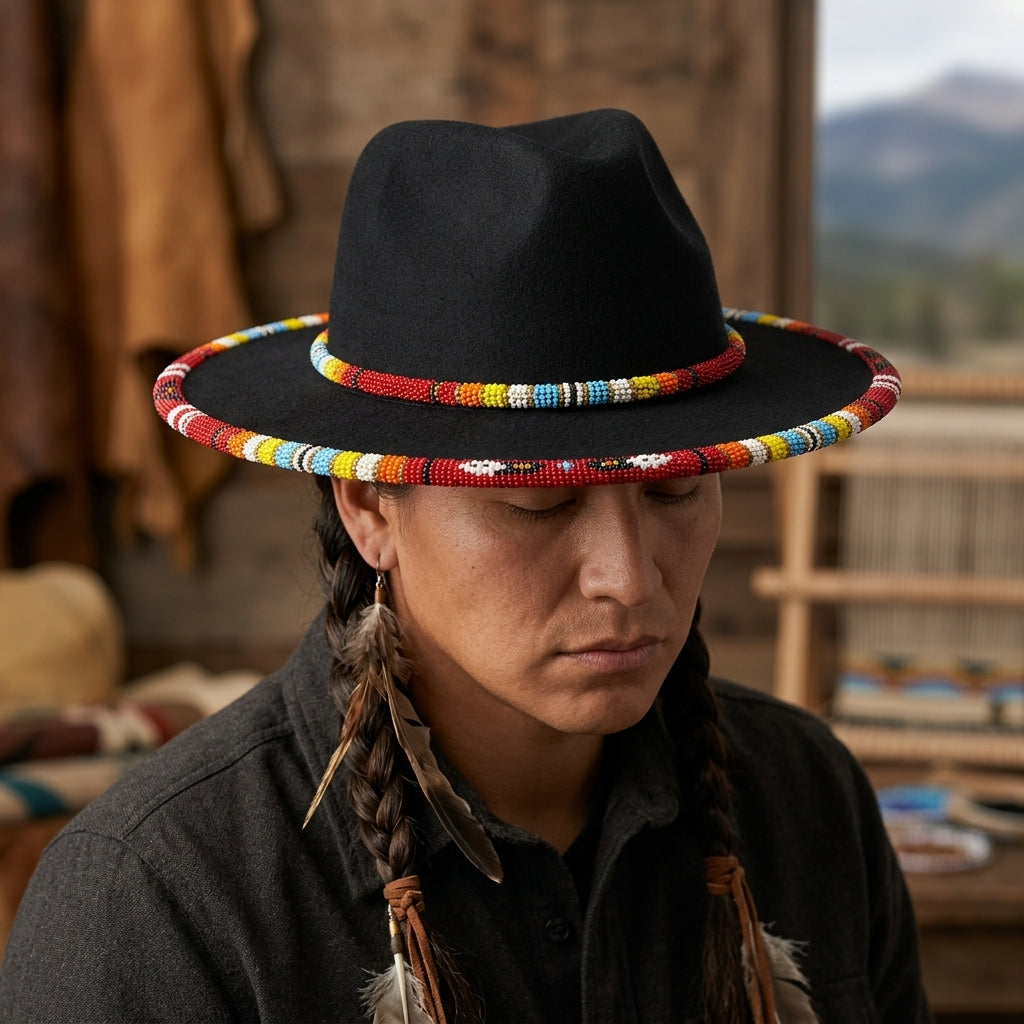Chapeau perlé fait main taille 57