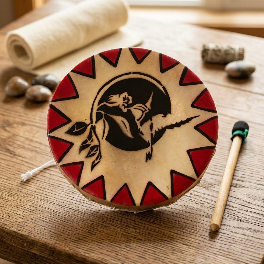 Tambourin à main colibri avec fleur de 8 po