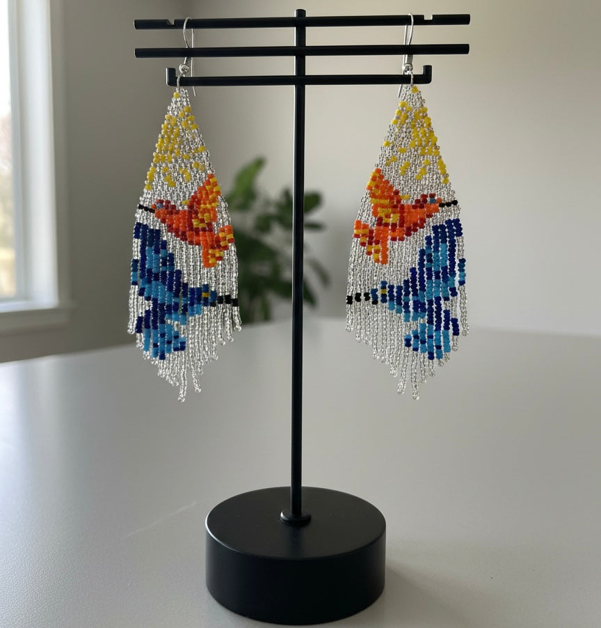 Boucles d'oreilles perlées Danseuse du ciel argentée