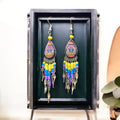 Boucles d'oreilles OldTribes™ petites en forme de goutte, violettes et jaunes, style sud-ouest