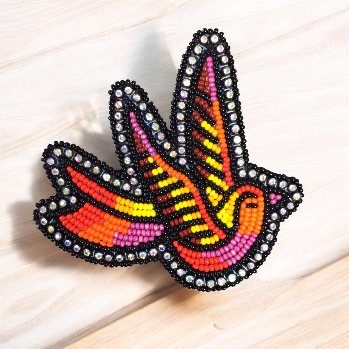 Barrette Colibri Perles Rouges et Roses
