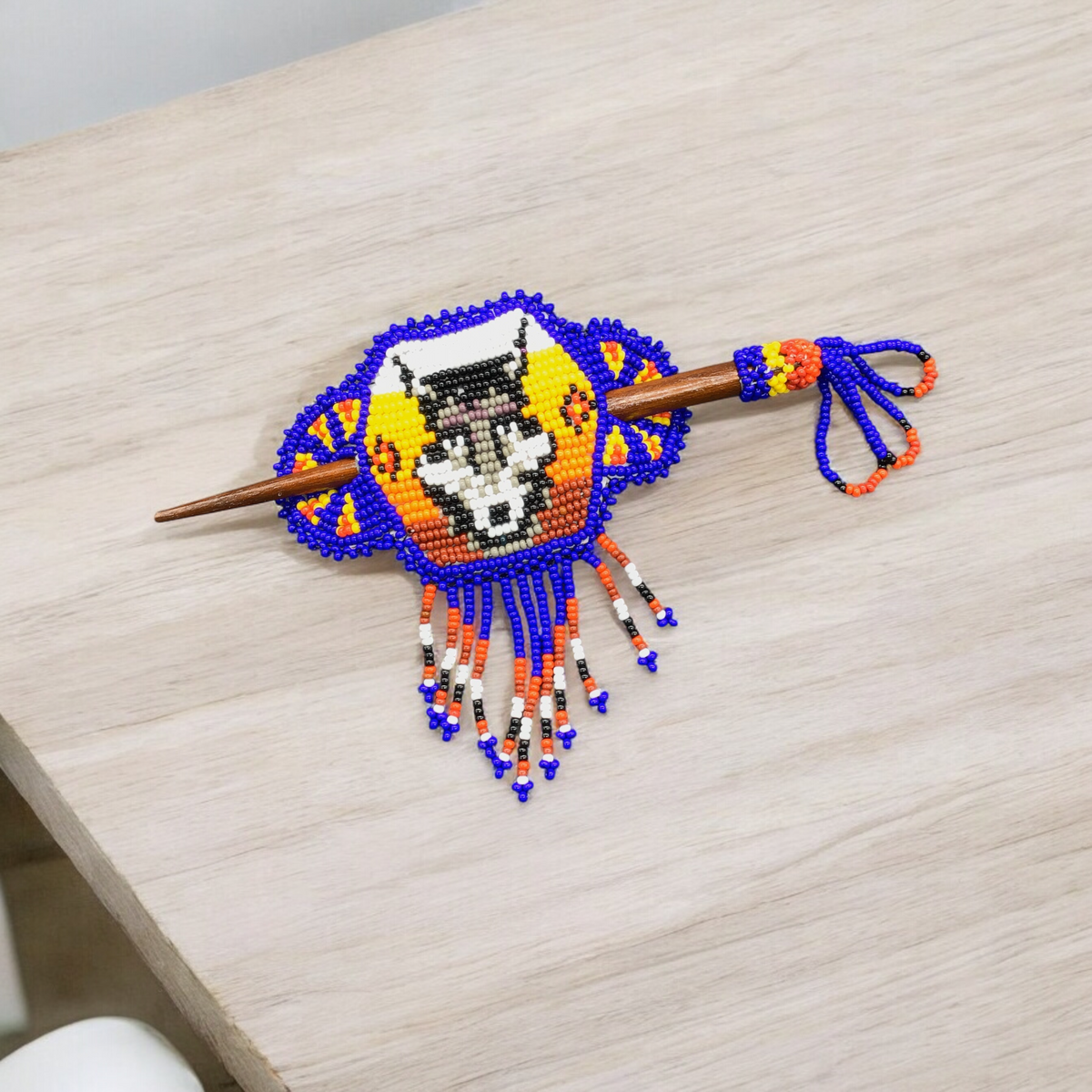 Barrette amérindienne perlée avec franges (2)