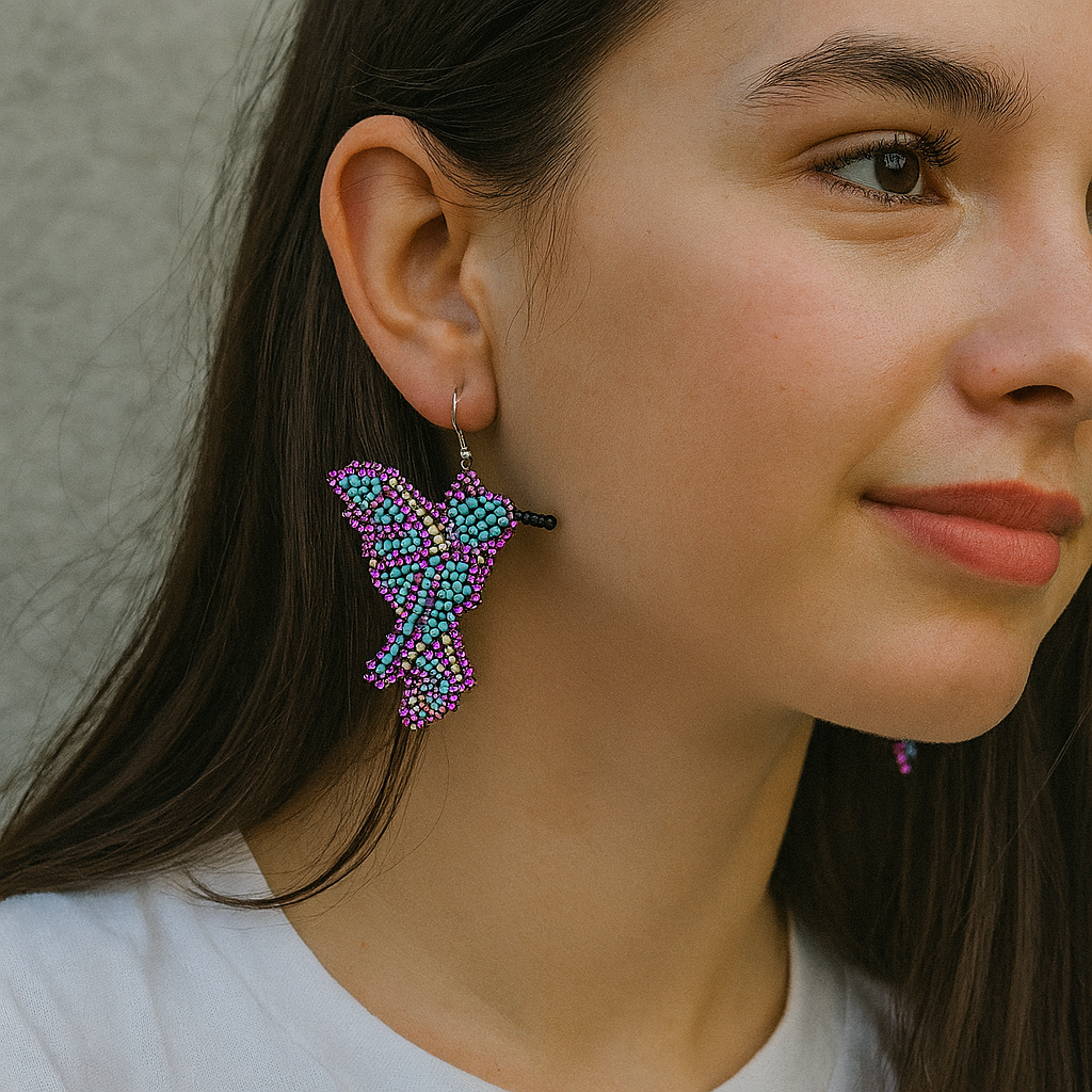 Boucles d'oreilles oiseau en perles turquoise rose