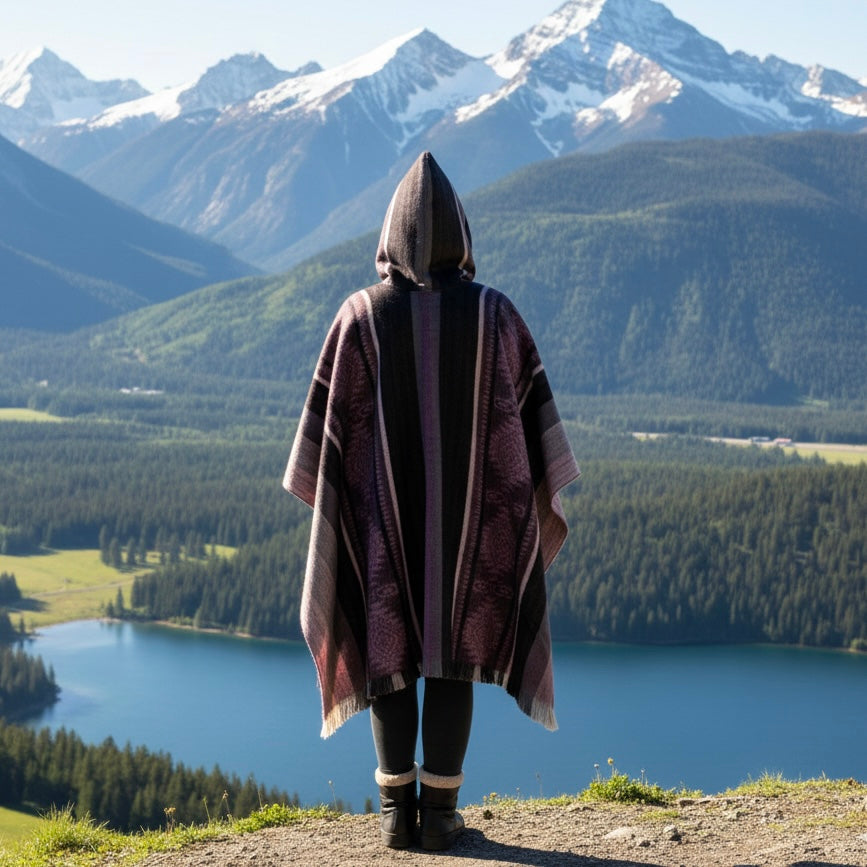 Ponchos en laine doux faits à la main couleur lavande