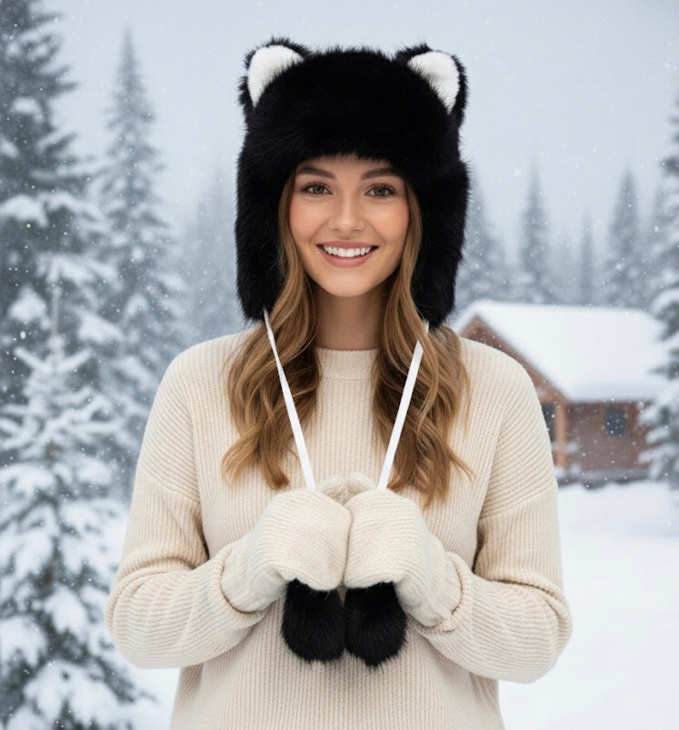 Chapeau en peluche douce (Loup)