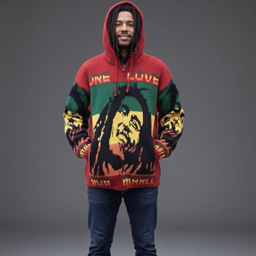 Bob Marley pull unisexe en alpaga gris et noir