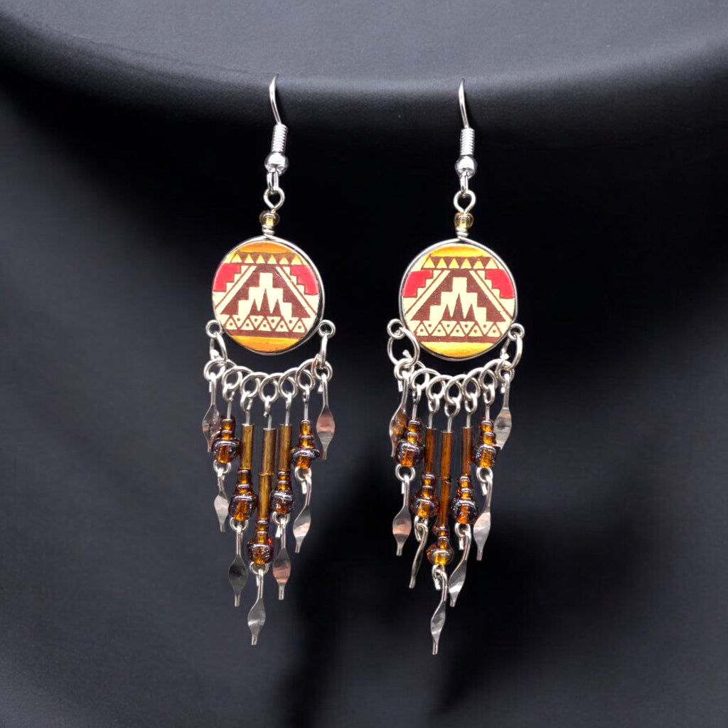 Boucles d'oreilles pendantes rondes de style sud-ouest, rouges et oranges