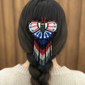 Barrettes Papillon Perlées à Franges Argent et Bleu