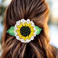 Pince à cheveux tournesol perlée faite à la main - Jaune vif