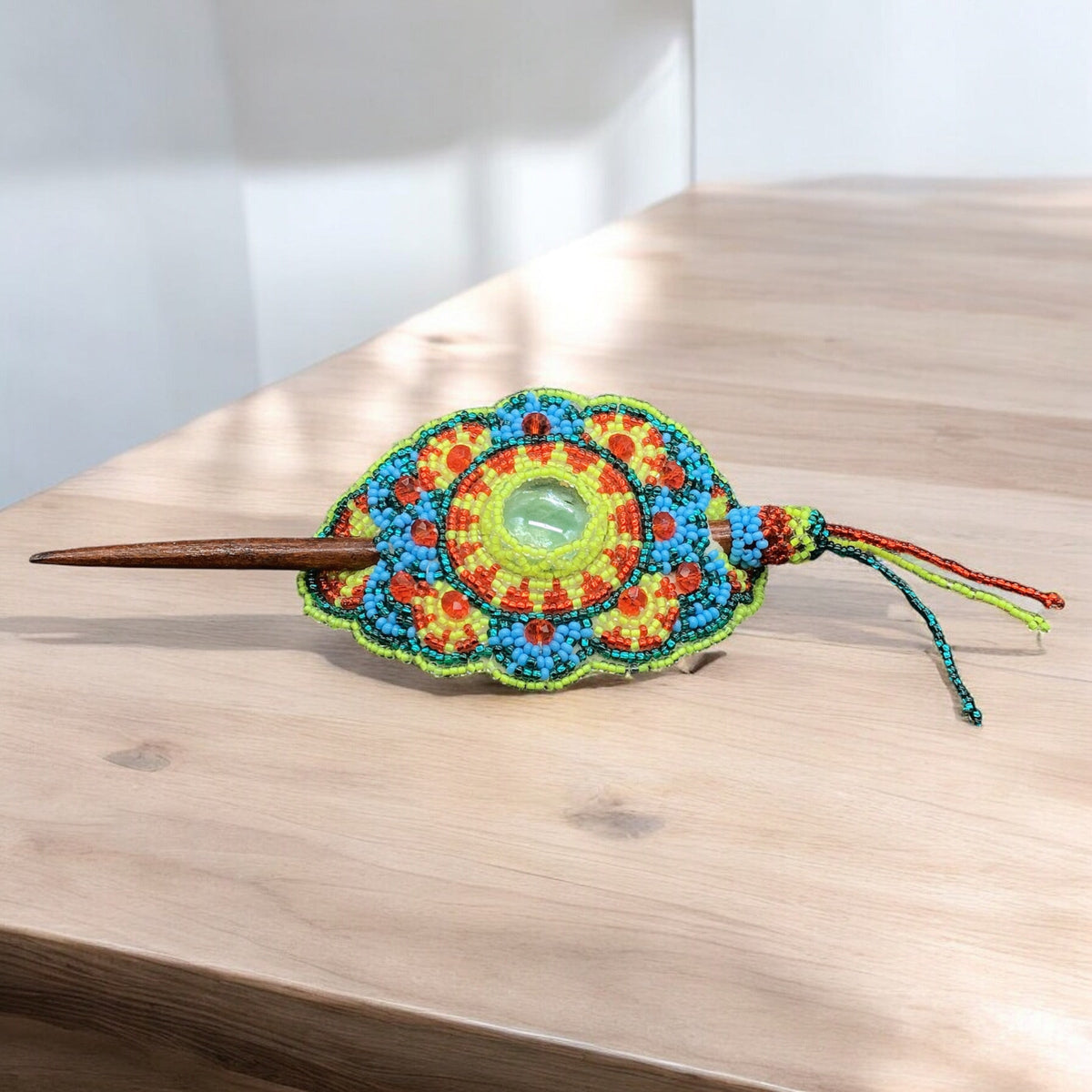 Barrette multicolore vert clair avec rouge (33)
