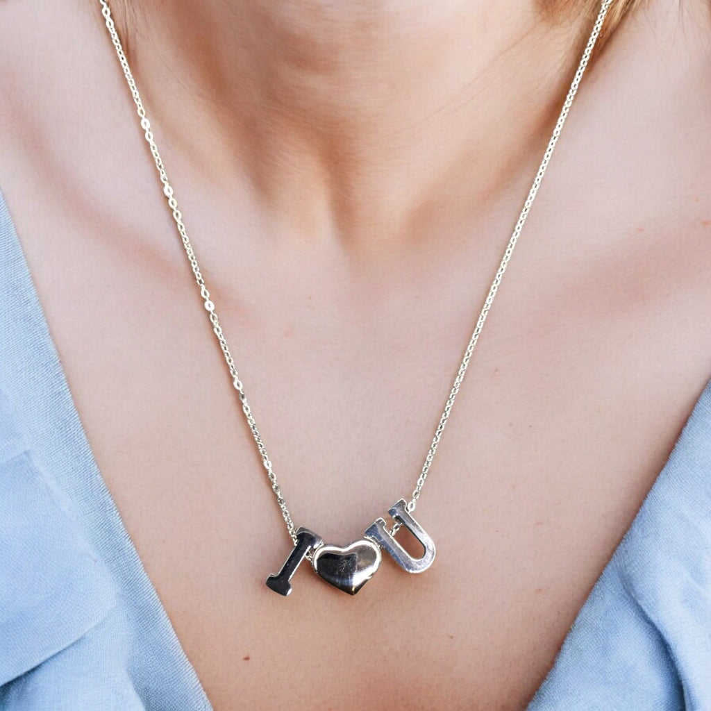 Pendentifs de collier en acier inoxydable « I Love U » avec longue chaîne