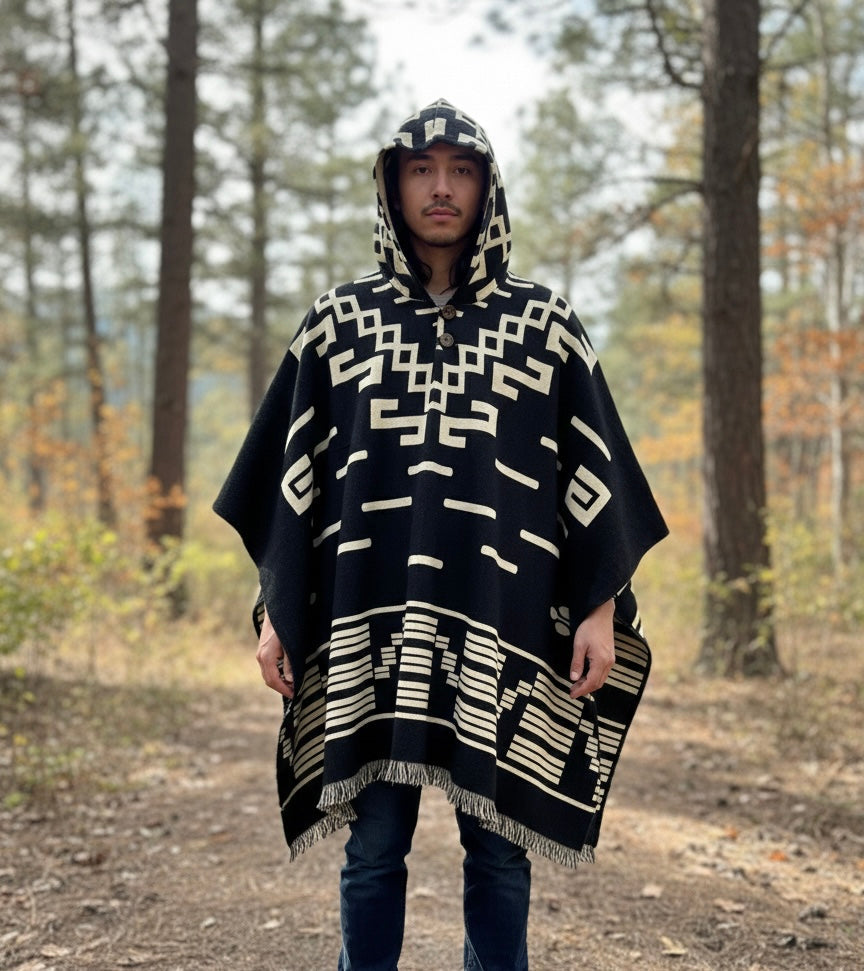 Poncho en laine fait main de style sud-ouest