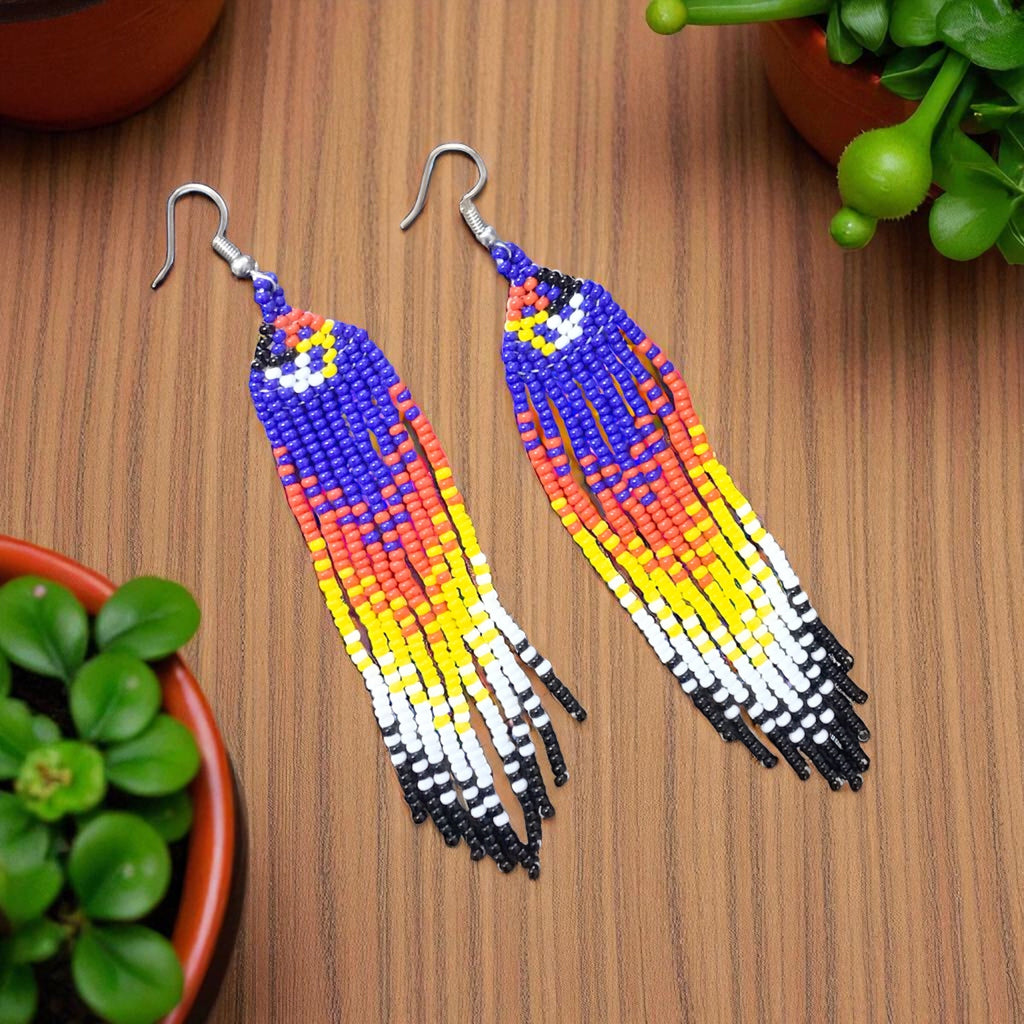 Boucles d'oreilles perlées Esprit Oiseau de feu bleu