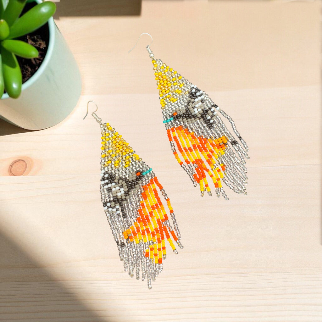 Boucles d'oreilles perlées Danseuse du ciel argentée