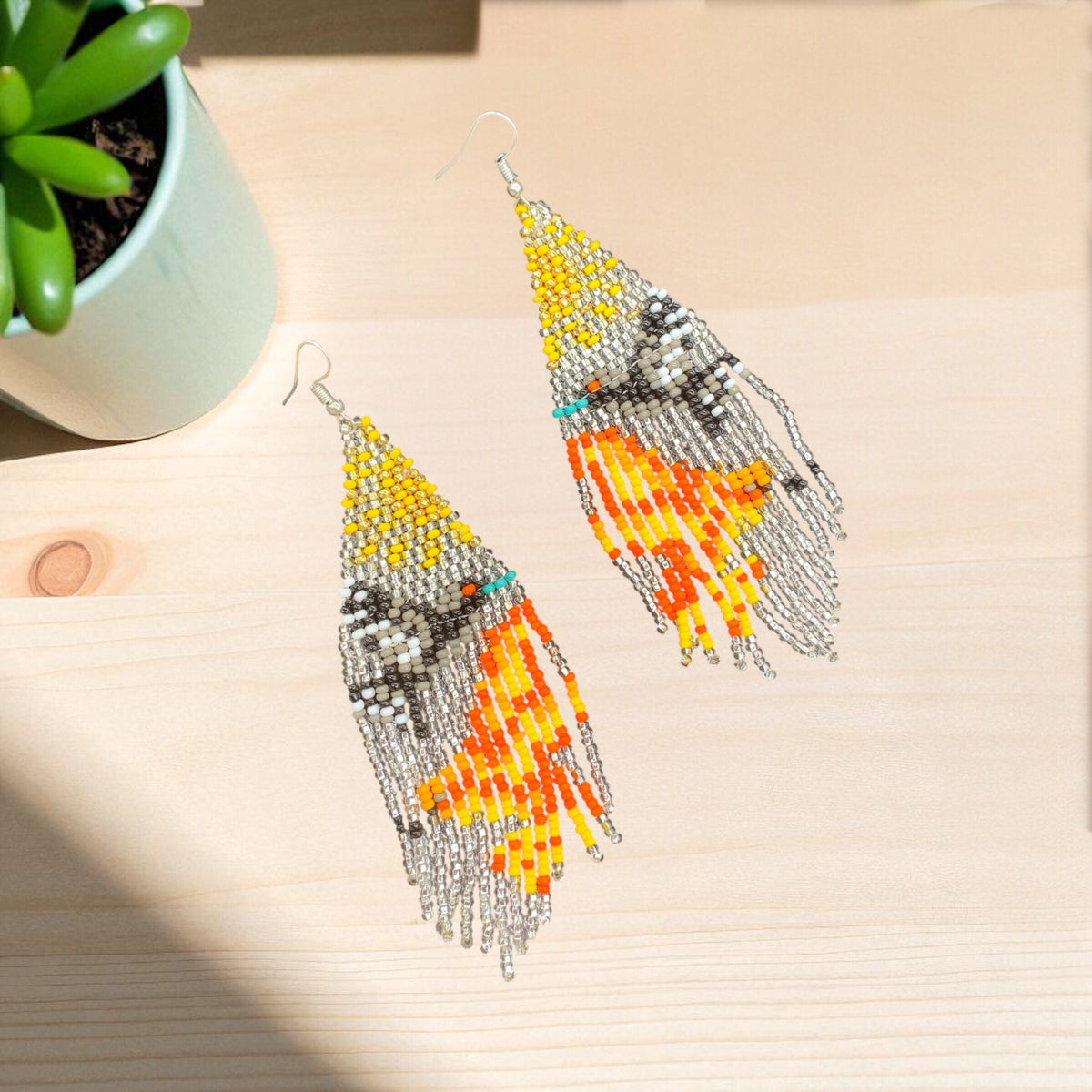 Boucles d'oreilles perlées Danseuse du ciel argentée
