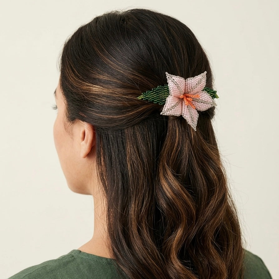 Barrette à cheveux perlée Rose Ember Bloom