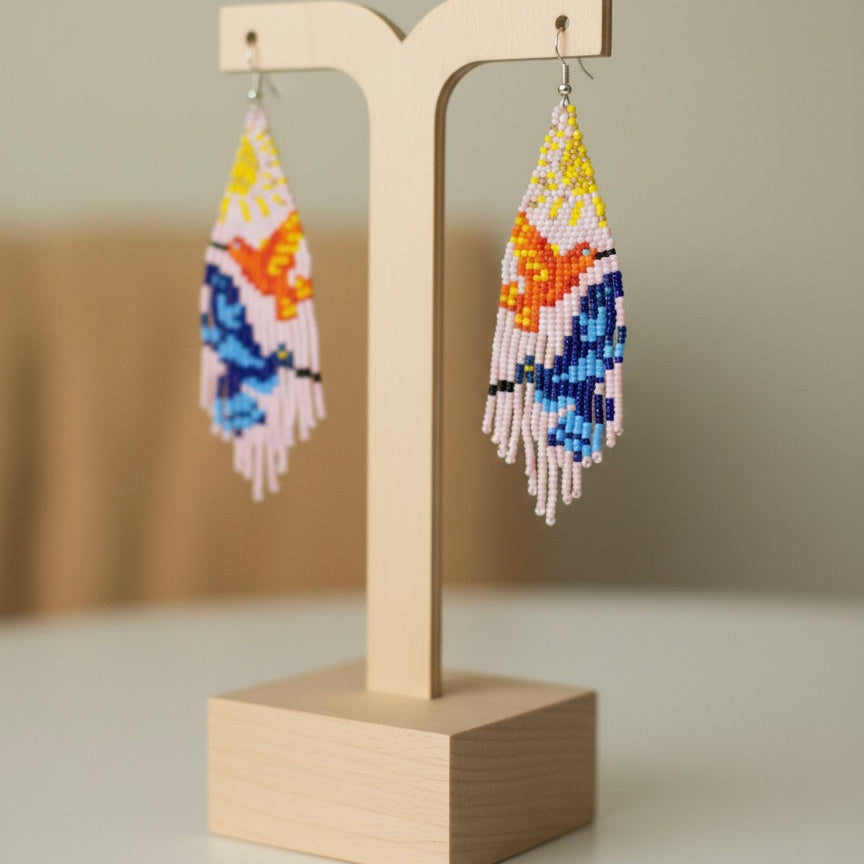 Boucles d'oreilles perlées « Danseuse Ciel Rose »