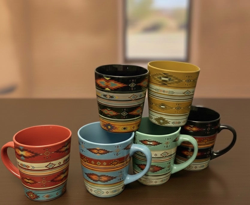 Service de 6 tasses à café en céramique style sud-ouest