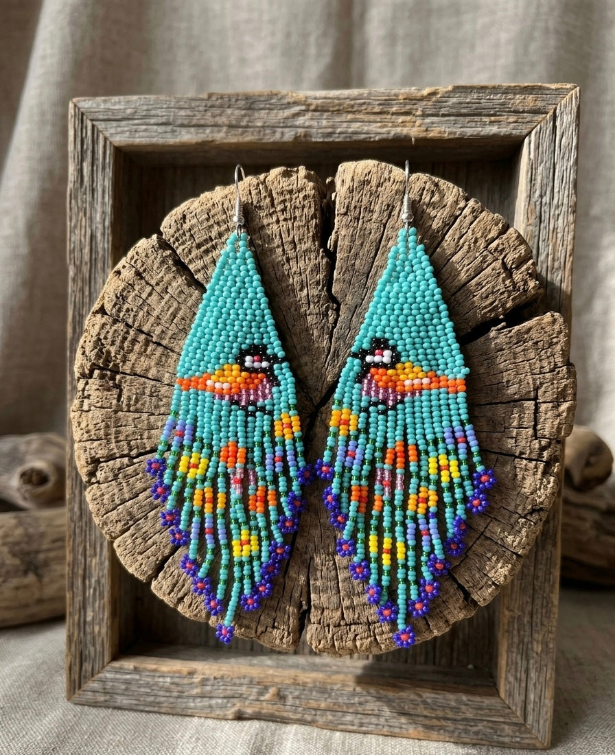 Boucles d'oreilles franges oiseau (Turquoise)