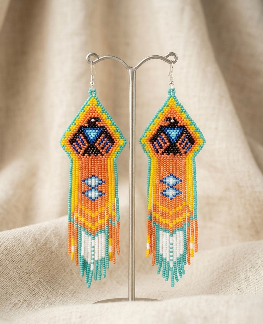 Boucles d'oreilles perles oiseau-tonnerre ( turquoise )