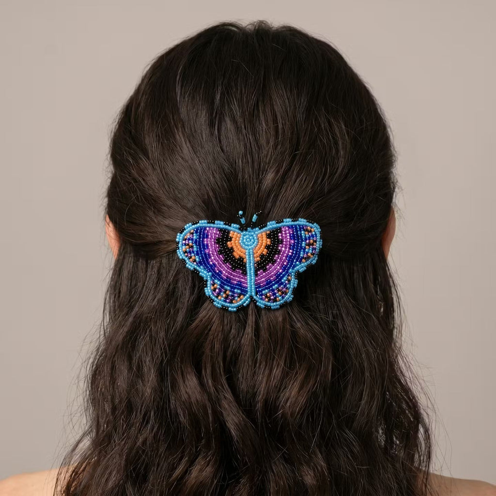 Light Blue Butterfly Beaded Barrette