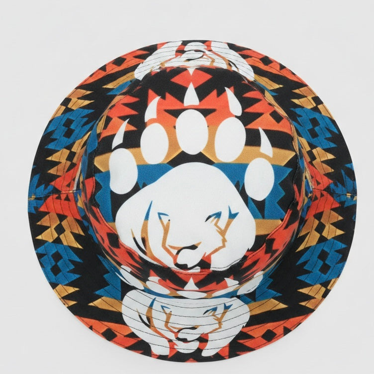 Chapeau Bob Style Autochtone Motif Patte d'Ours Rouge