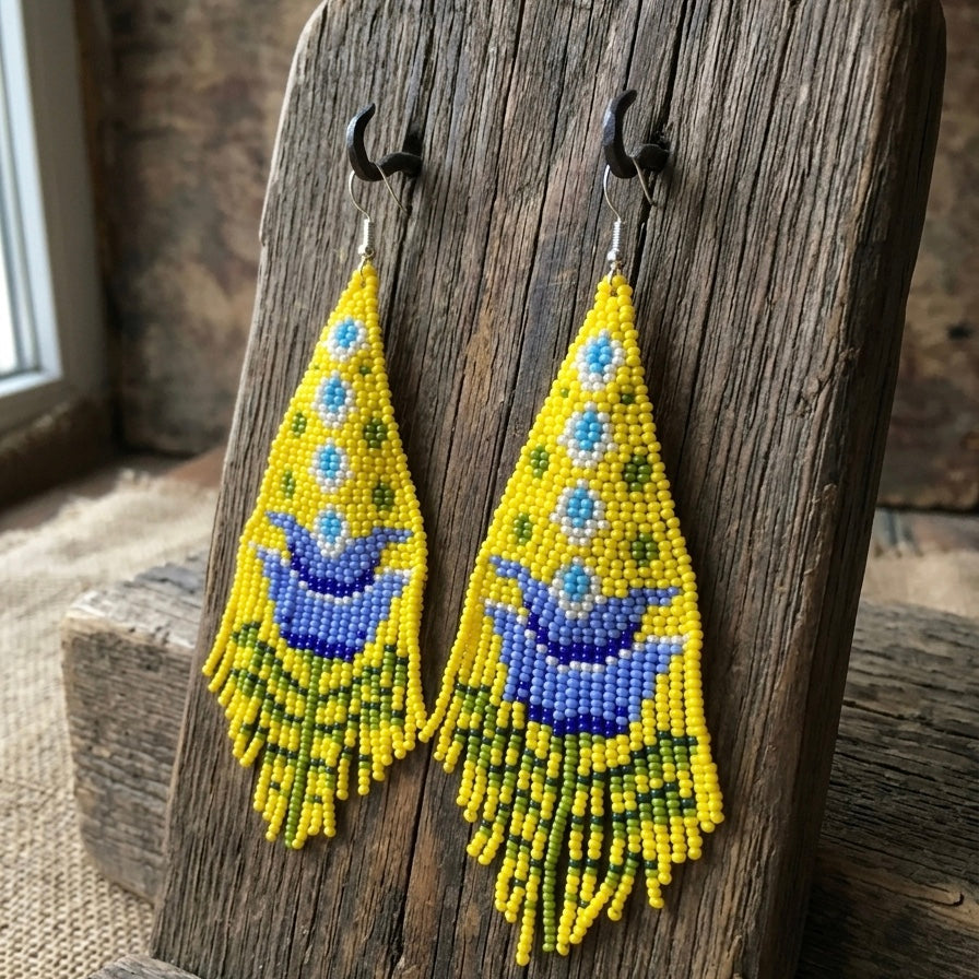 Boucles d'oreilles pendantes Fleur de flamme jaune