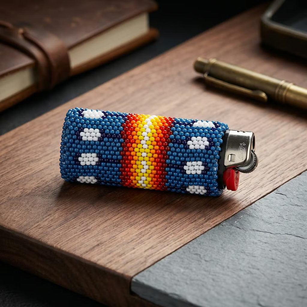 Étui à briquet perlé Plumes
