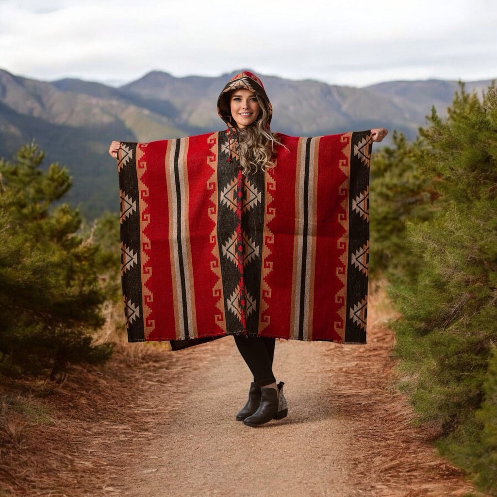 Ponchos en pure laine de lama rouge