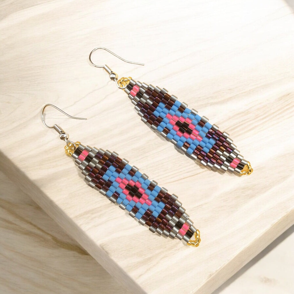 Boucles d'oreilles en perles de verre Miyuki marron et rose