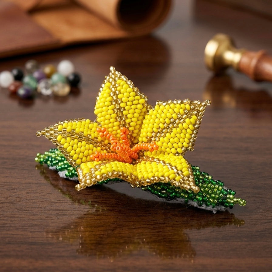 Barrette à cheveux perlée Yellow Ember Bloom