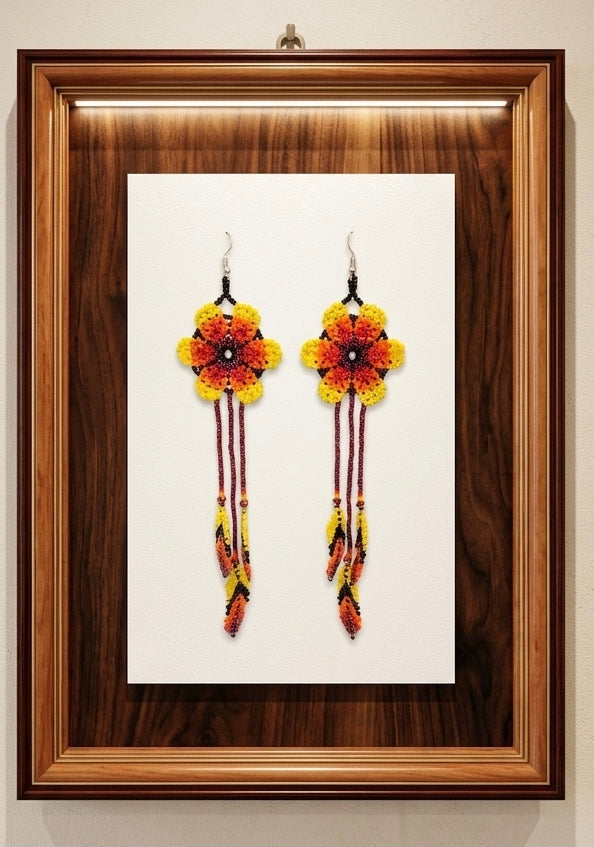 Boucles d'oreilles perlées Sun Feather Bloom - jaune/orange