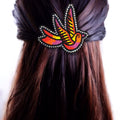 Barrette Colibri Perles Rouges et Roses