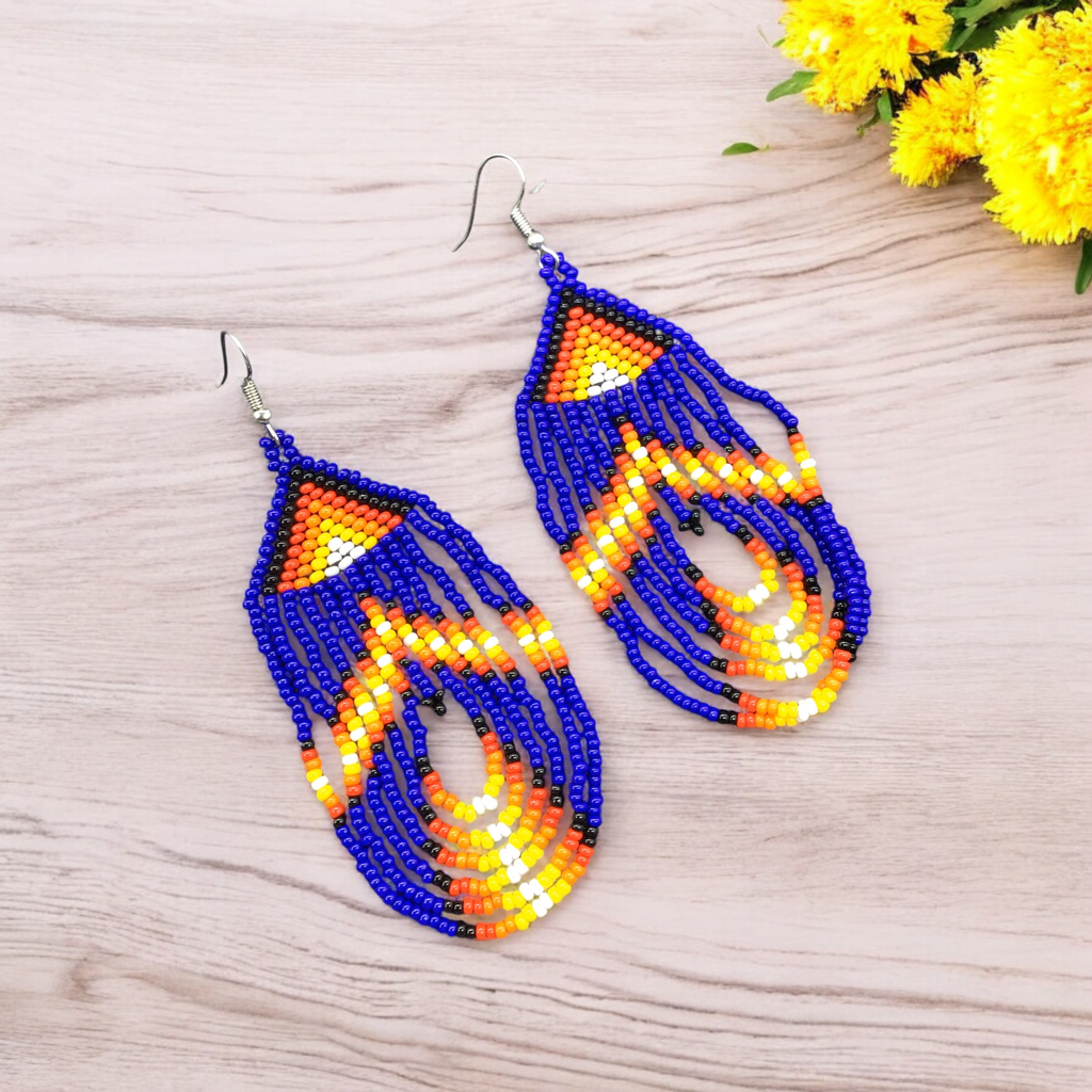 Boucles d'oreilles pendantes perlées bleues