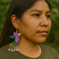 Boucles d'oreilles colibri perlées faites à la main – Violet et turquoise