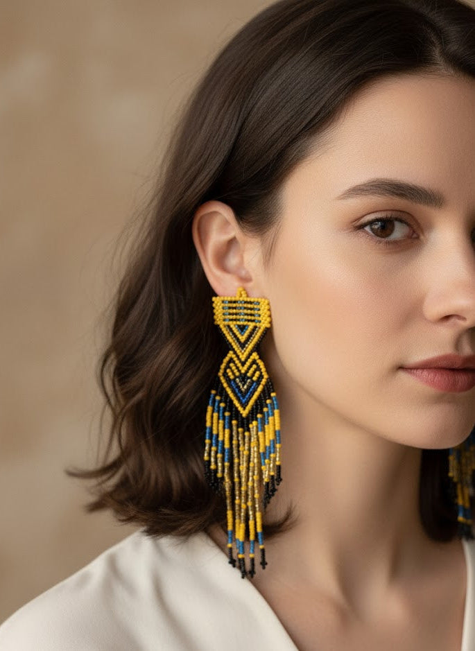 Boucles d'oreilles perlées Chemin au coucher du soleil jaune et noir