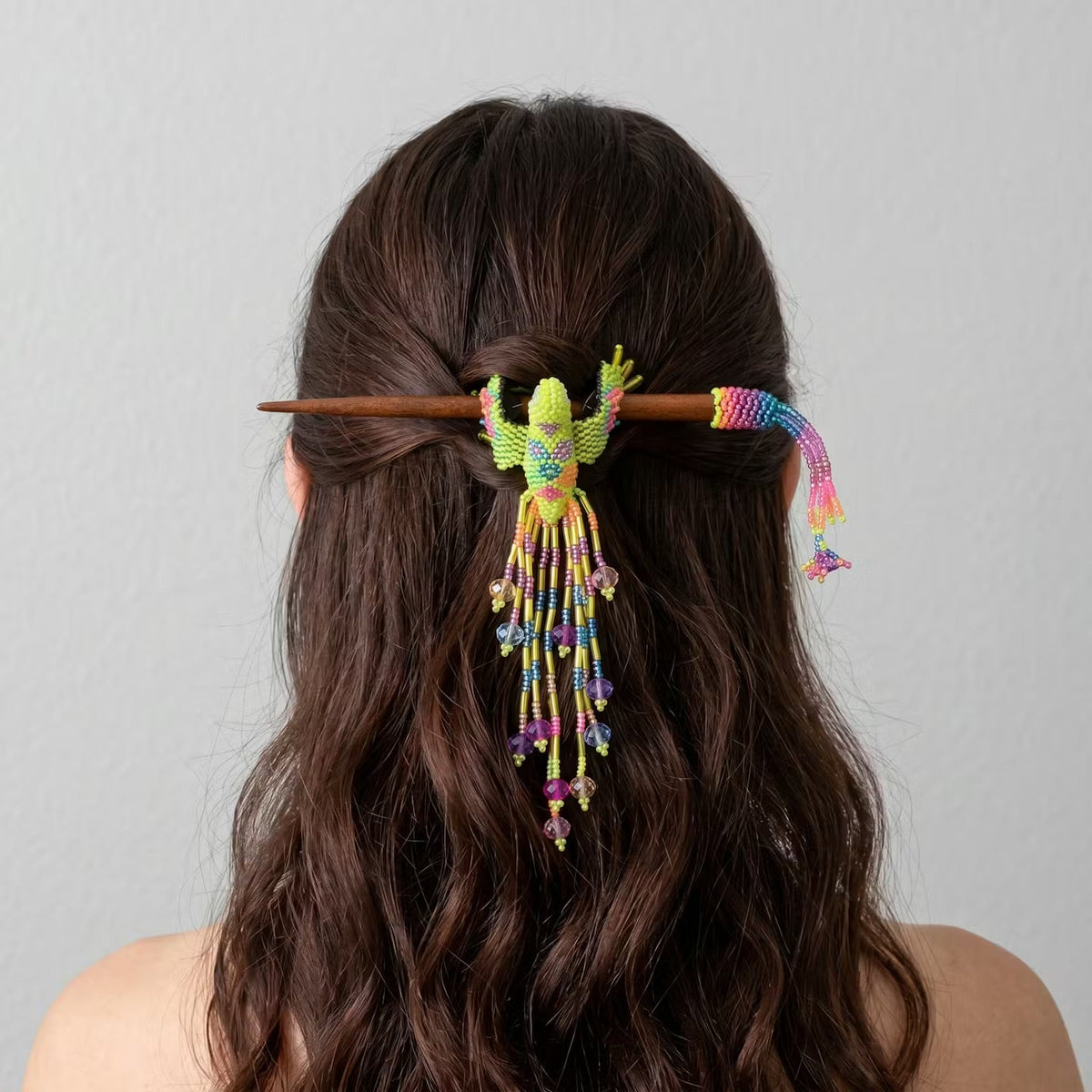 Pique à cheveux perlé Colibri fluo