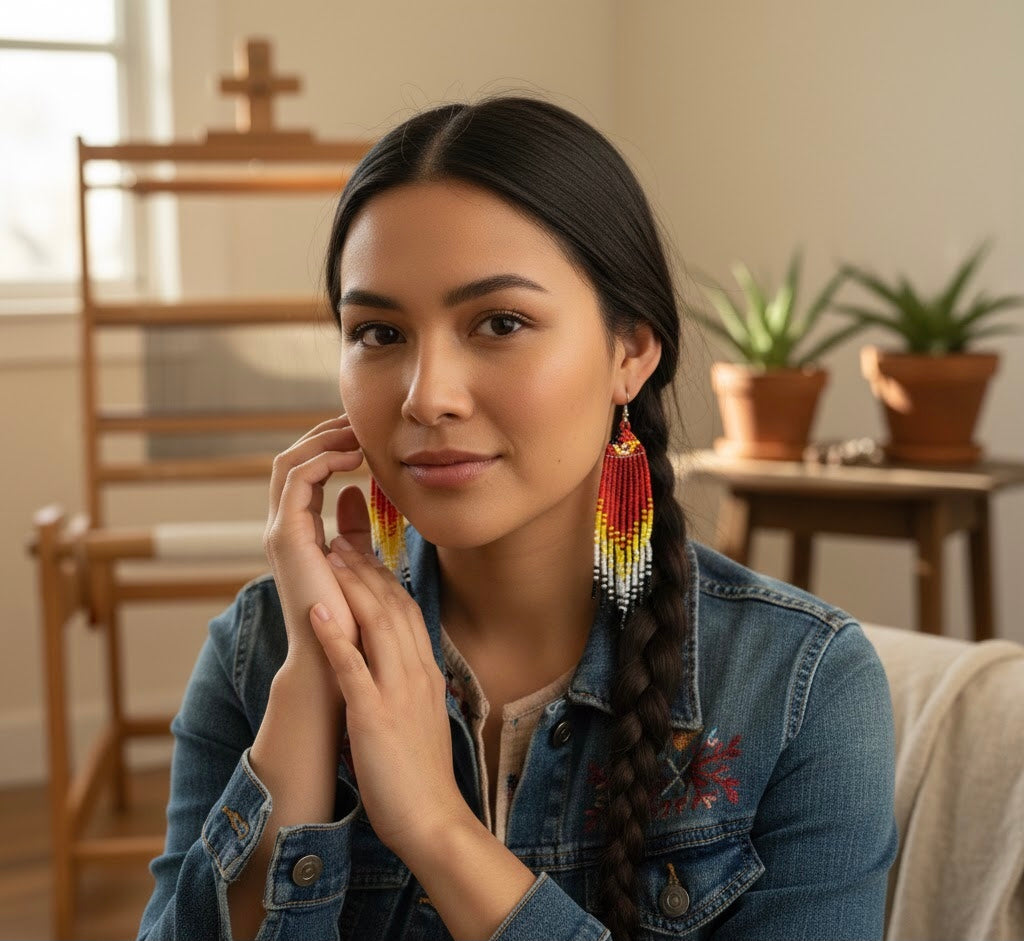 Boucles d'oreilles perlées Esprit Oiseau de Feu Rouge