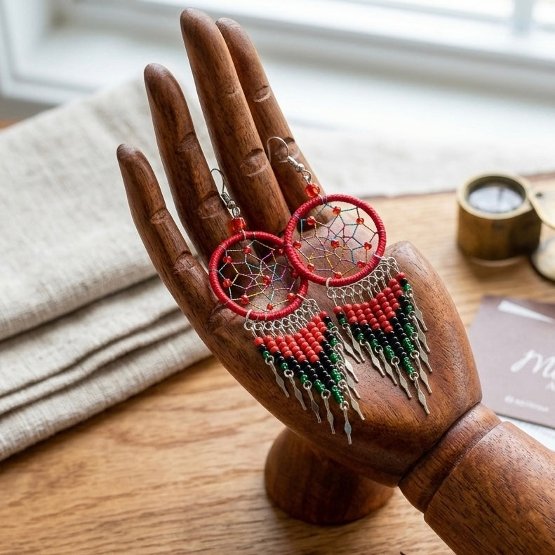 Red/burgundy/green Dreamcatcher Dangles