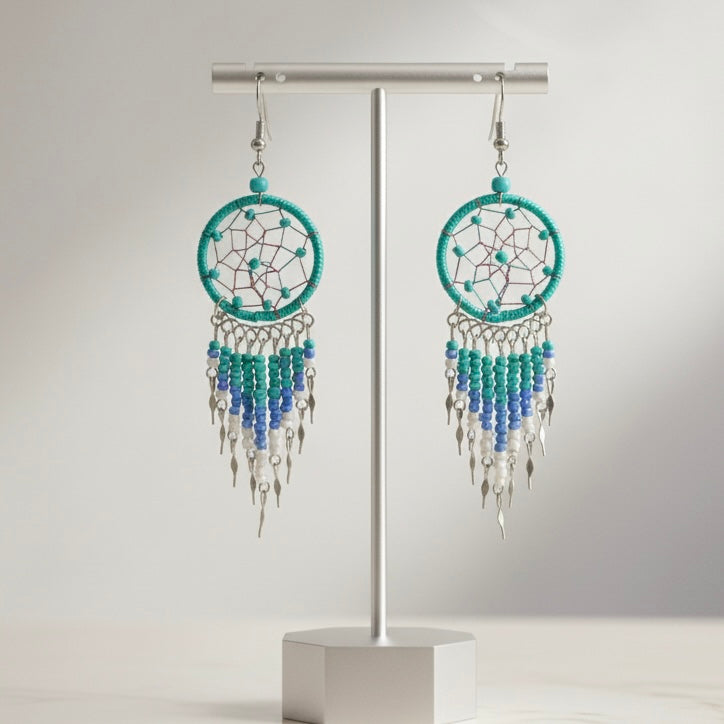 Boucles d'oreilles pendantes attrape-rêves turquoises