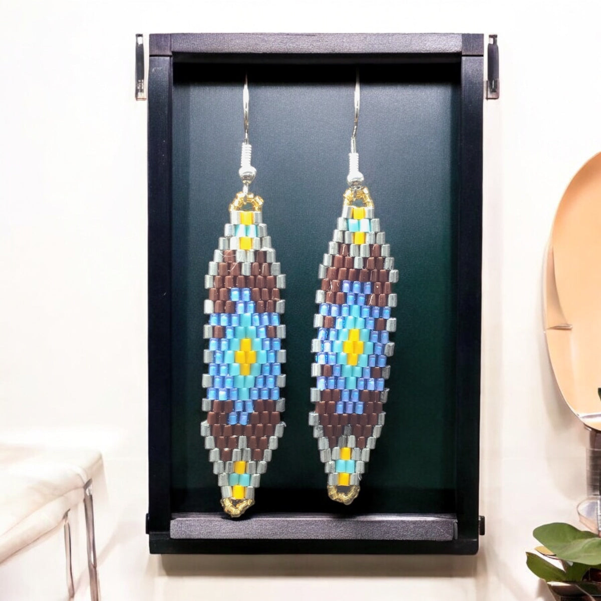 Boucles d'oreilles Miyuki en perles de verre marron et bleu
