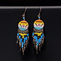Boucles d'oreilles pendantes rondes de style sud-ouest jaune et turquoise