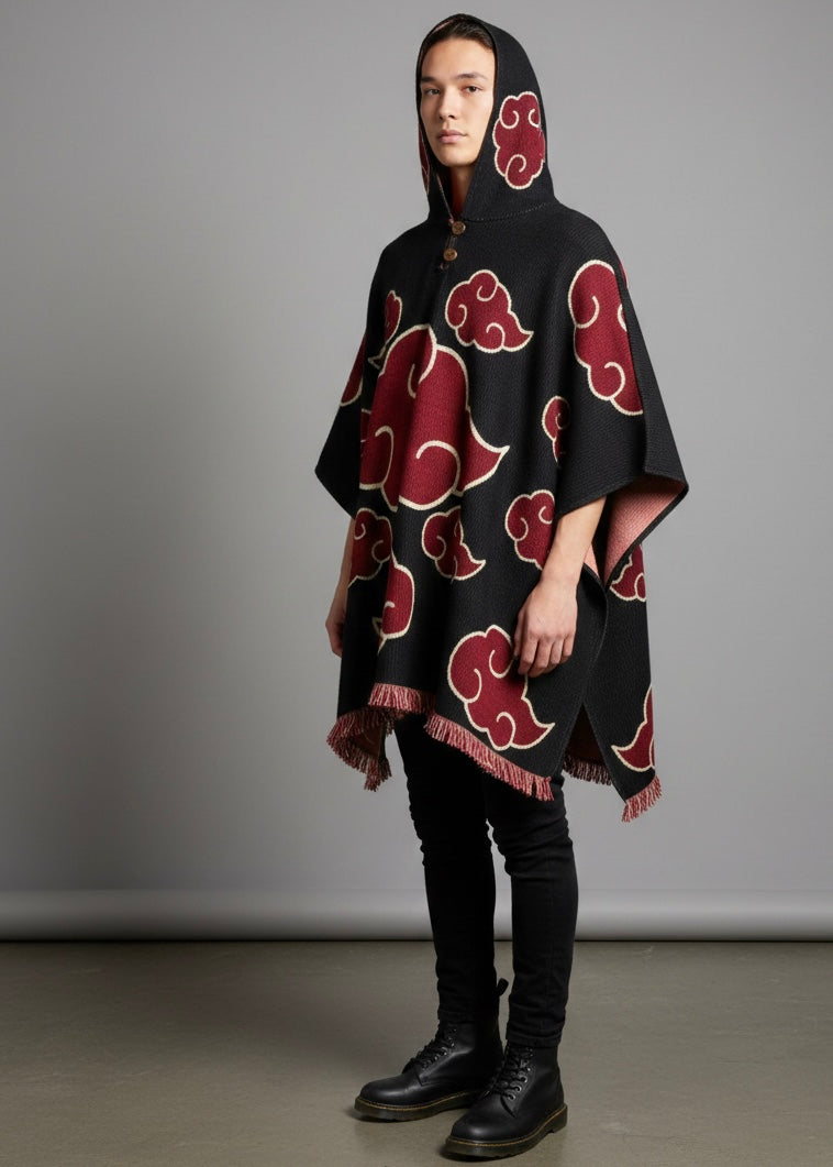 Poncho en laine à motifs